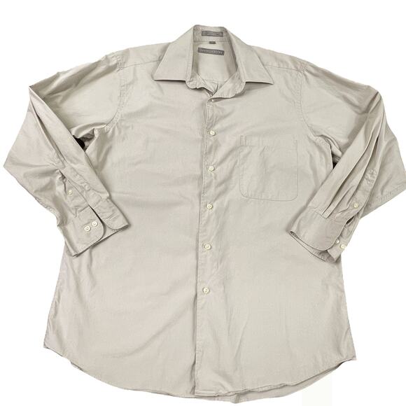Geoffrey Beene Peached Cotton Button Up Dress Career Shirt Large 16.5 32/33 Beig - Picture 1 of 16